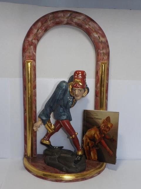 GROSSE HOLZFIGUR MORISKENTÄNZER Burgunder nach Erasmus Grasser + Rahmen