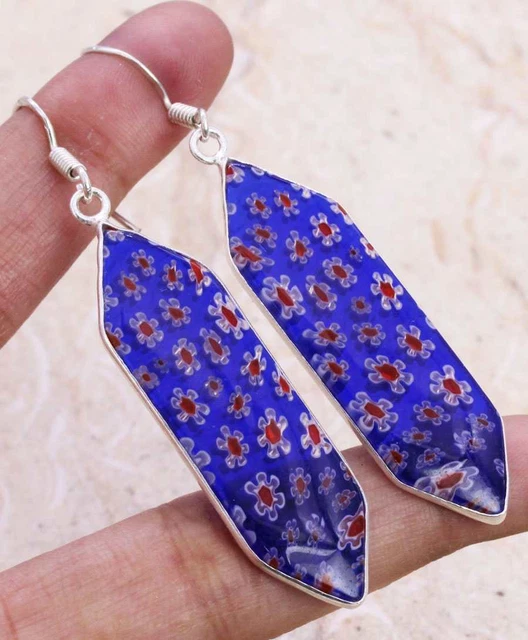 Dichroic Glass 925 Silver Plated Handmade Earrings of 2.5" Ethnic Gift