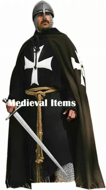 Medieval Tunic & Cloak Knights Templar Cape Men Cosplay Crusader Hoodie LARP