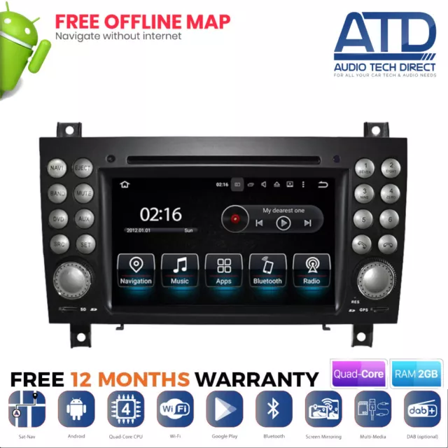 7" Android 9.0 DAB Radio GPS Sat Nav WiFi BT Stereo For Mercedes SLK R171 W171