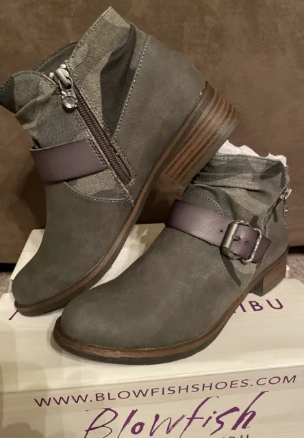 BLOWFISH MALIBU Womens Viten Ankle Boot NEW WITH BOX Vegan Grey/Camo Size 7 1/2