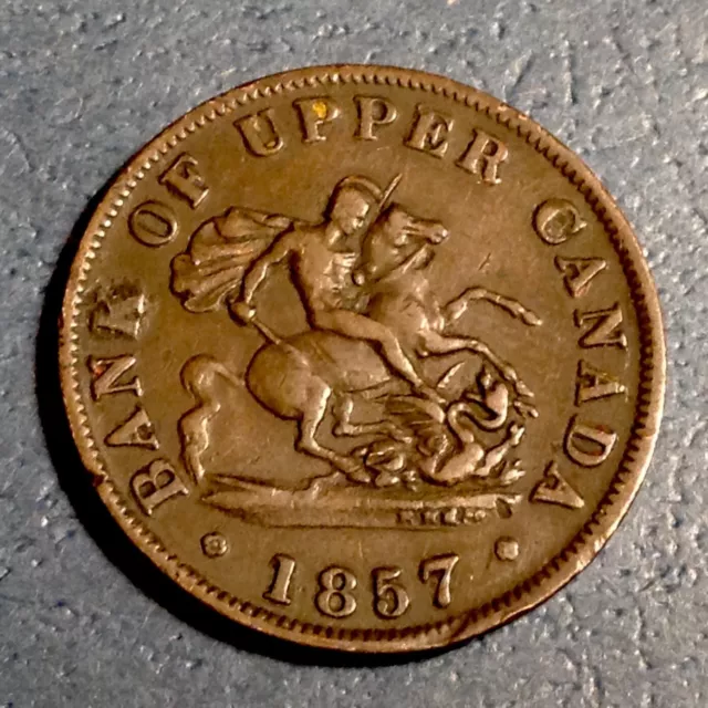 1857 Bank of Upper Canada Half Penny - FREE US SHIPPING