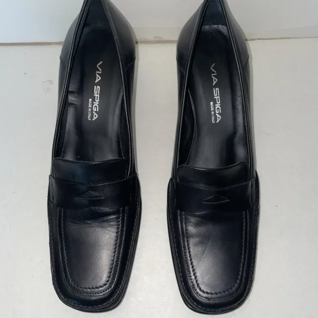 via Spiga Pump Heels Black Leather Size 10 M