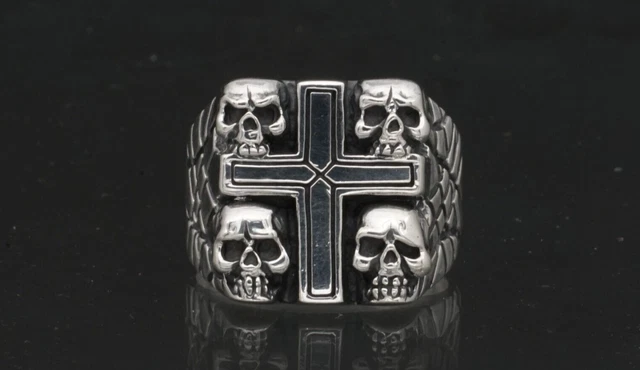 Chevalière Bague Tête de Mort Croix de Malte I Acier