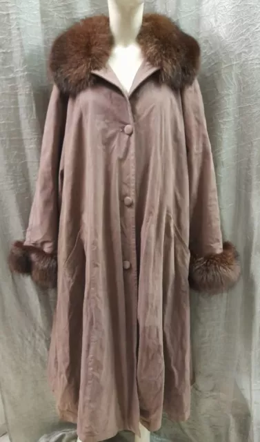 cappotto donna vera pelle nabuk con vera pelliccia di volpe taglia XxL