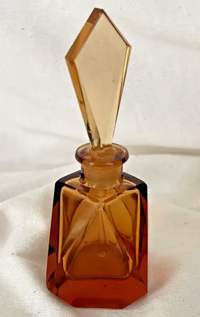 Vintage Art Deco Amber Glass Perfume Bottle With Original Stopper - Gorgeous