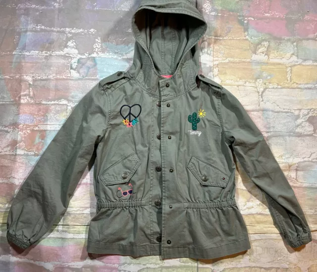 Tommy Hilfiger Girls Sz Medium (8-10) Green Button-Up Jacket Hoodie Cute Design