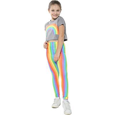Kids Girls Crop Top & Legging Rainbow Steel Grey Fashion Belly Shirt Outfit Sets