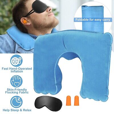 Inflatable U Shaped Neck Support Travel Pillow Cushion Air Plane Sleep Head Rest