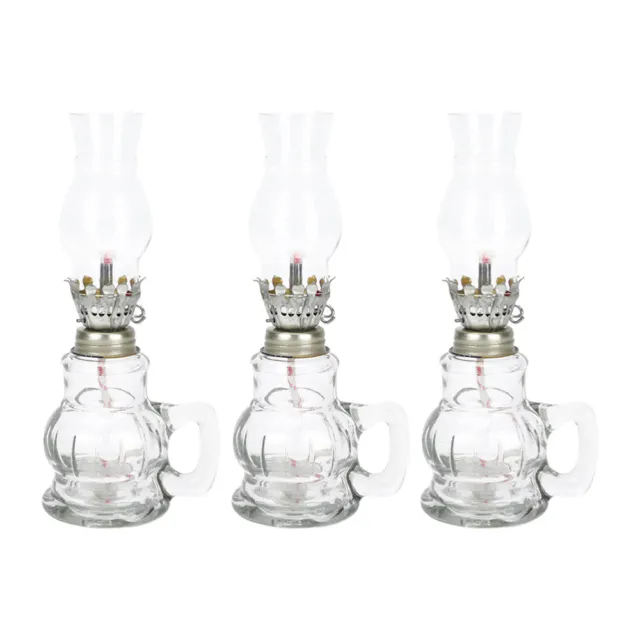 3pcs Glass Kerosene Oil Lamps Lantern Vintage Oil Lamps Home Lighting Clear