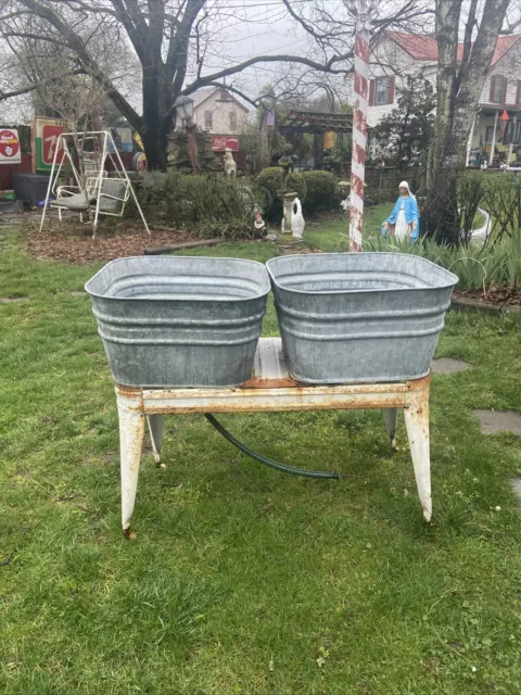 Vintage Galvanized Metal Double Wash Tub Free Shipping