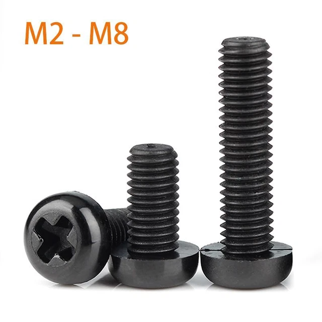 Black Phillips Pan Head Cross Round Screw Bolt 4mm to 60mm M2 to M8 10 20 50 Pcs