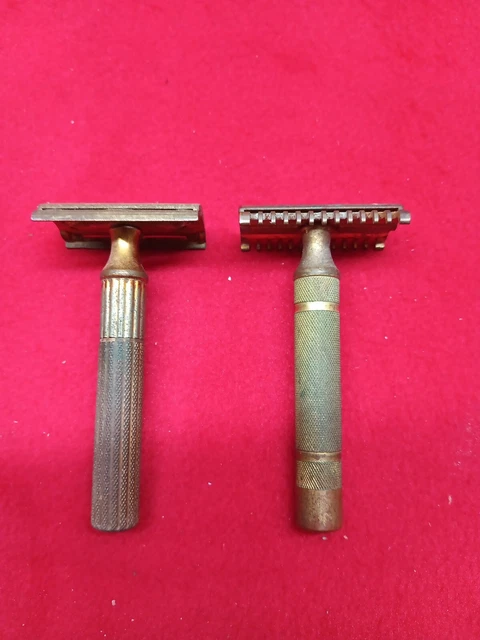 Vintage 1920s-40's ?? Gillette Open Comb Gold Tone Safety Razor Lot Of 36 w/case 3