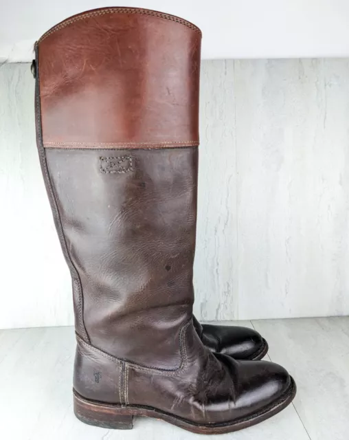 FRYE Jet Boot Riding TwoTone Brown Genuine Leather Knee High WOMEN Boots SIZE 7M