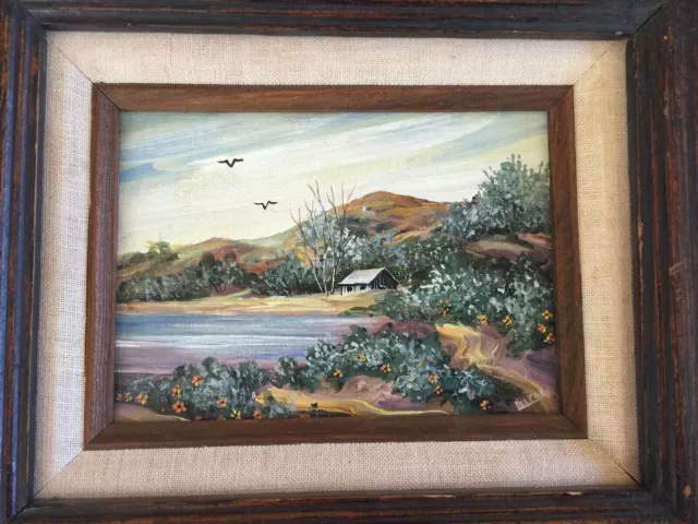 Joan Clear original Painting w/ vintage Frame Spring Coming  13" x 14"