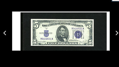 DEEP BLUE INKS Fr. 1654 $5 1934D Wide 1 Silver Certificate. Choice Crisp Unc===