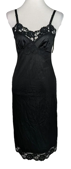 VTG Nancy King Lingerie Full Slip Under Dress Black Size 32 Adjustable 2161