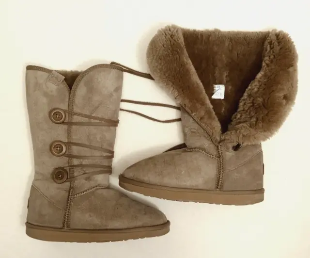 Emu Australia Womens sz 9 W Tan Sheepskin Snow Boots Brown Suede Shoes 3 Buttons