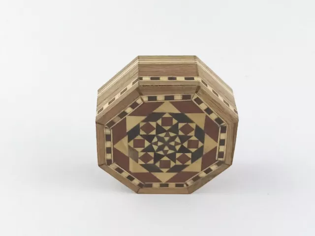 Small Octagonal Mosaic Wooden Box Handmade 3