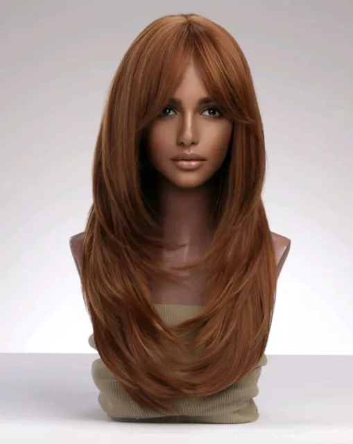 Womens Long Straight Hair Wigs Ladies Copper Brown Cosplay Full Wig