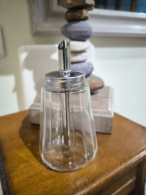 Sucrier En Verre Ciselé Ancien Avec Verseur Métal - Vintage