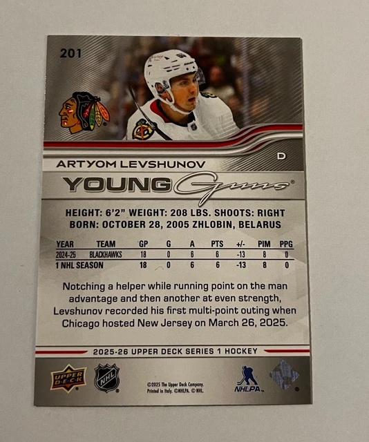 2025-26 UD SERIES 1 Young Guns - Jimmy Snuggerud #207 $18.50 - CA