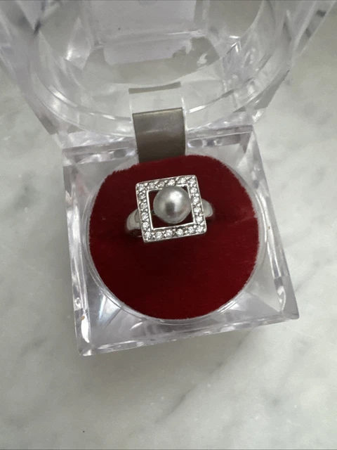 Bague Ancienne En Argent Massif 925 Et Nacre Naturelle - Taille 56 - Occasion - Origine France