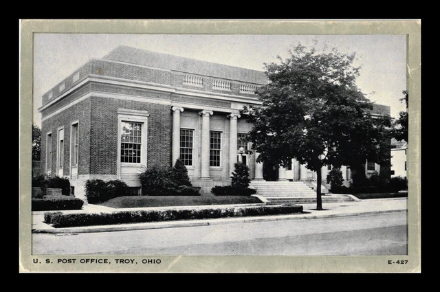 Dr Jim Stamps Us Postcard Post Office Troy Ohio Silver Border