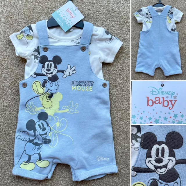 Tu 2 Disney MICKEY MOUSE Baby Boys Short Dungarees Set Outfit 6-9 Months RRP £15