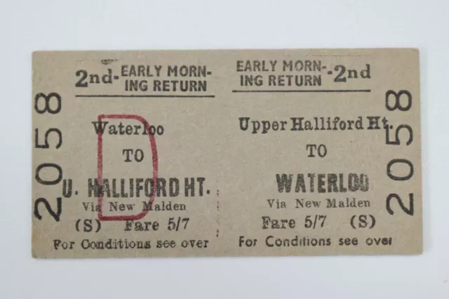 Railway Ticket No 2058 UPPER HALLIFORD HALT to WATERLOO