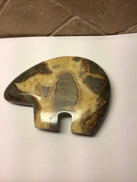 Septarian Nodule Geode Bear Carved Polished Stone Crystals Zuni Sculpture 5
