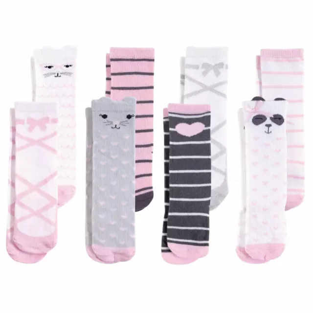 Hudson Baby Knee High Socks, 8-Pack, Pink Panda Stripe