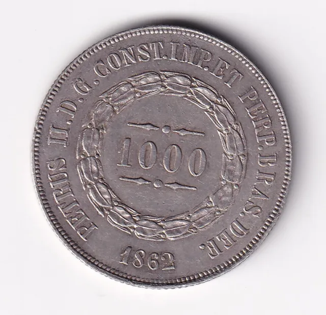Münze Silber Reis Brasilien 1000 Reis 1862 in vz hübsch   nsw-leipzig