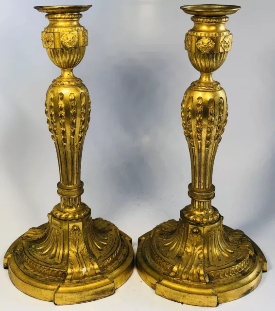 Pair of Antique 19th Century French Gilted Bronze Finely Chased Candlesticks