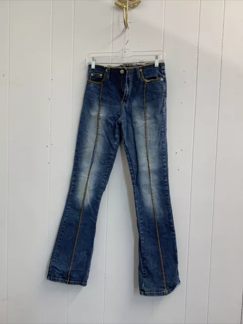 Vintage 90s Watch LA Denim Blue Jeans Y2K Pinstripe Size 7-8 70s style