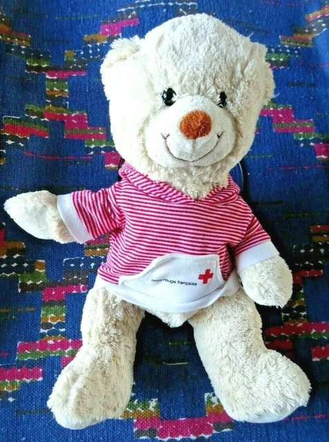 Fb2/  Peluche Ours Creme La Croix Rouge Francaise Sweat Rouge 35 Cm Tbe