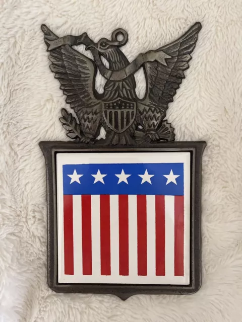 Vintage “Cherry” Eagle & American Flag Patriotic Americana Cast Iron Trivet