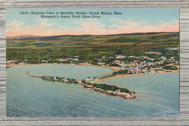 4202-Grand Marais Minnesota-Airplane View of Harbor-Scenic North Shore Drive