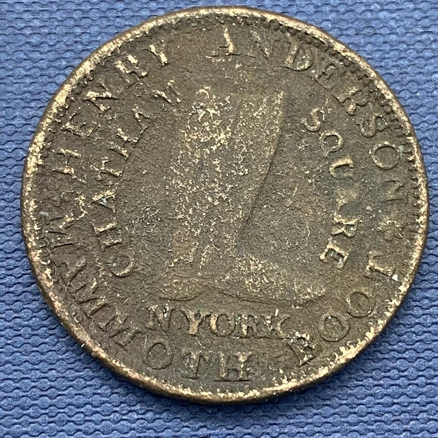 Hard Times Token Copper - Chatham Square Boots - Circulated Corroded #41561
