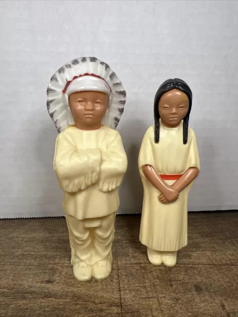 Vintage 1950s Native American Indian Chief Man and Woman Dolls 5.5” Estate Sale