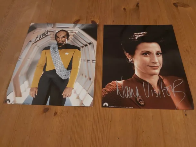 2 Star Trek Autographs / Signed Photos Michael Dorn Nana Visitor Worf Kira Nerys