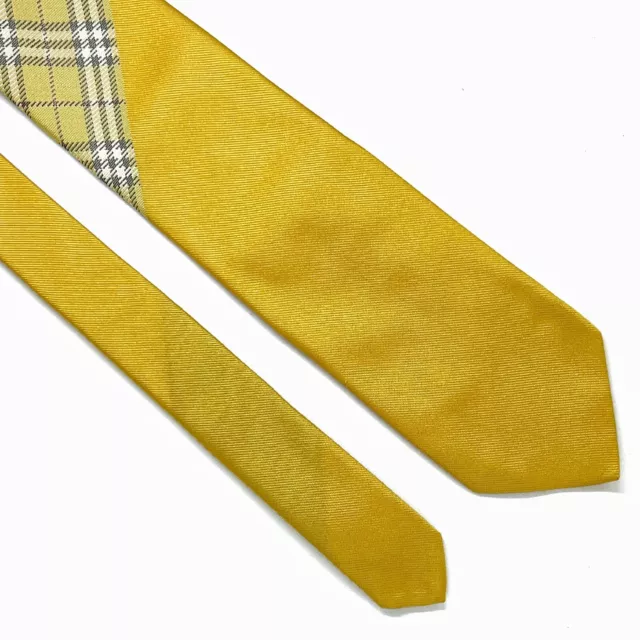 Burberry London 100% Silk Solid Yellow With Nova Check  Men's Necktie ITALY