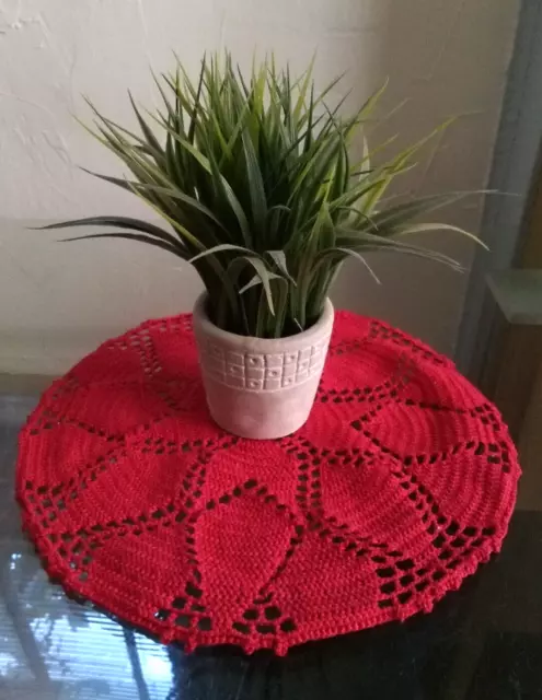 Crochet Centerpiece The Pineapple Doily Overlapping Red Round Pattern Handmade