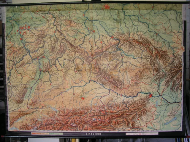 Schulwandkarte Carte Murale Map 215x155cm Allemand Moyenne Montagne Allemagne