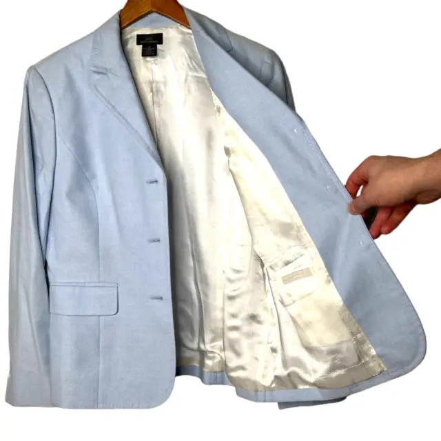 Brooks Brothers 346 Womens 12 Blazer 100% Cotton Jacket Three Button Light Blue