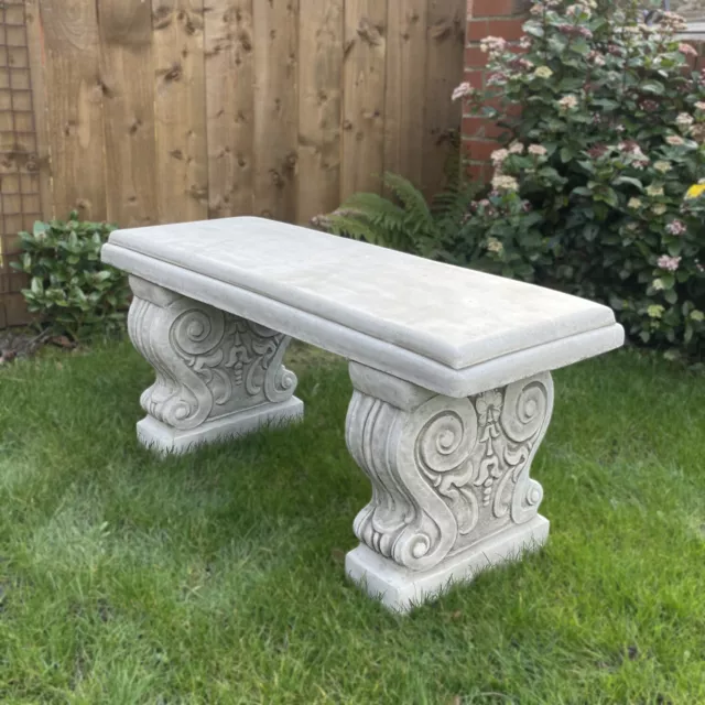 LARGE STRAIGHT GARDEN BENCH Hand Cast Stone Garden Ornament Concrete ⧫by ONEFOLD