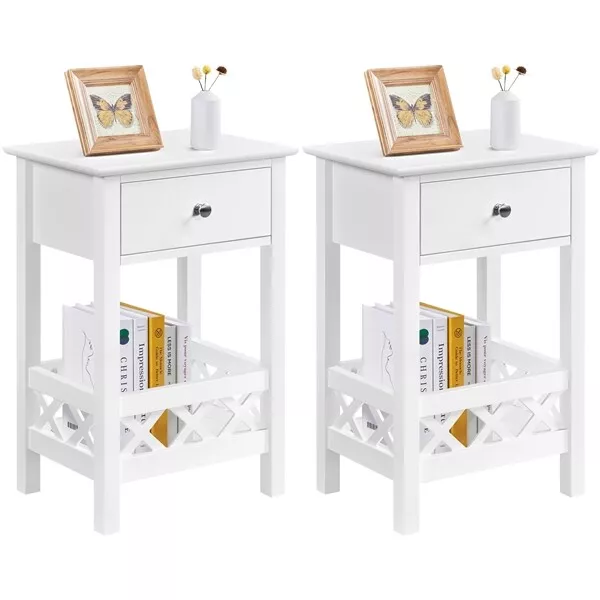 2 Tables de Chevet Chambre Table de Nuit Blanc en Bois Table d'Appoint Salon