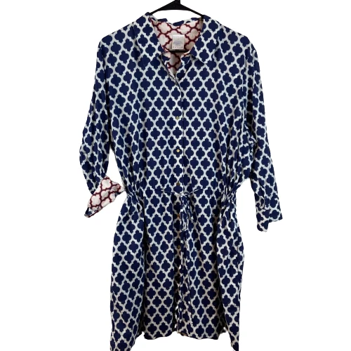 Lands End Womens Shirt Dress Womens Belted Button Up Navy Moroccan Size XL (18)