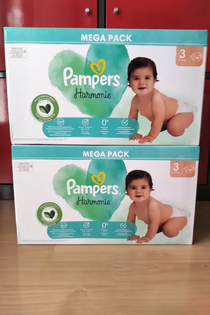 Mega Pack 180 Couches PAMPERS HARMONIE New Baby Taille 3 (6 à 10 KG) Change Bébé