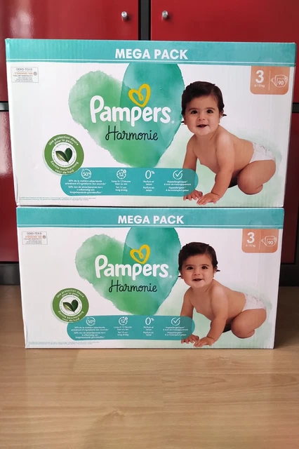 Mega Pack 104 Couches PAMPERS HARMONIE New Baby Taille 2 (4 à 8 KG) Changes  Bébé